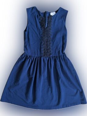 love...ady Navy Blue Sleeveless Dress with Front Lace Trim